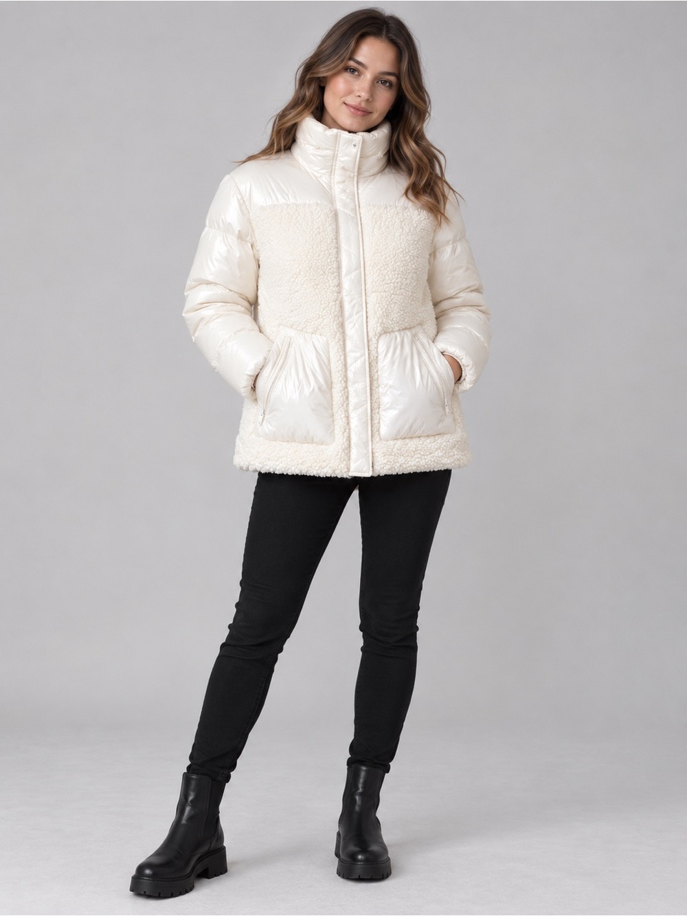 Zella Cream Sherpa & Puffer Hybrid Jacket